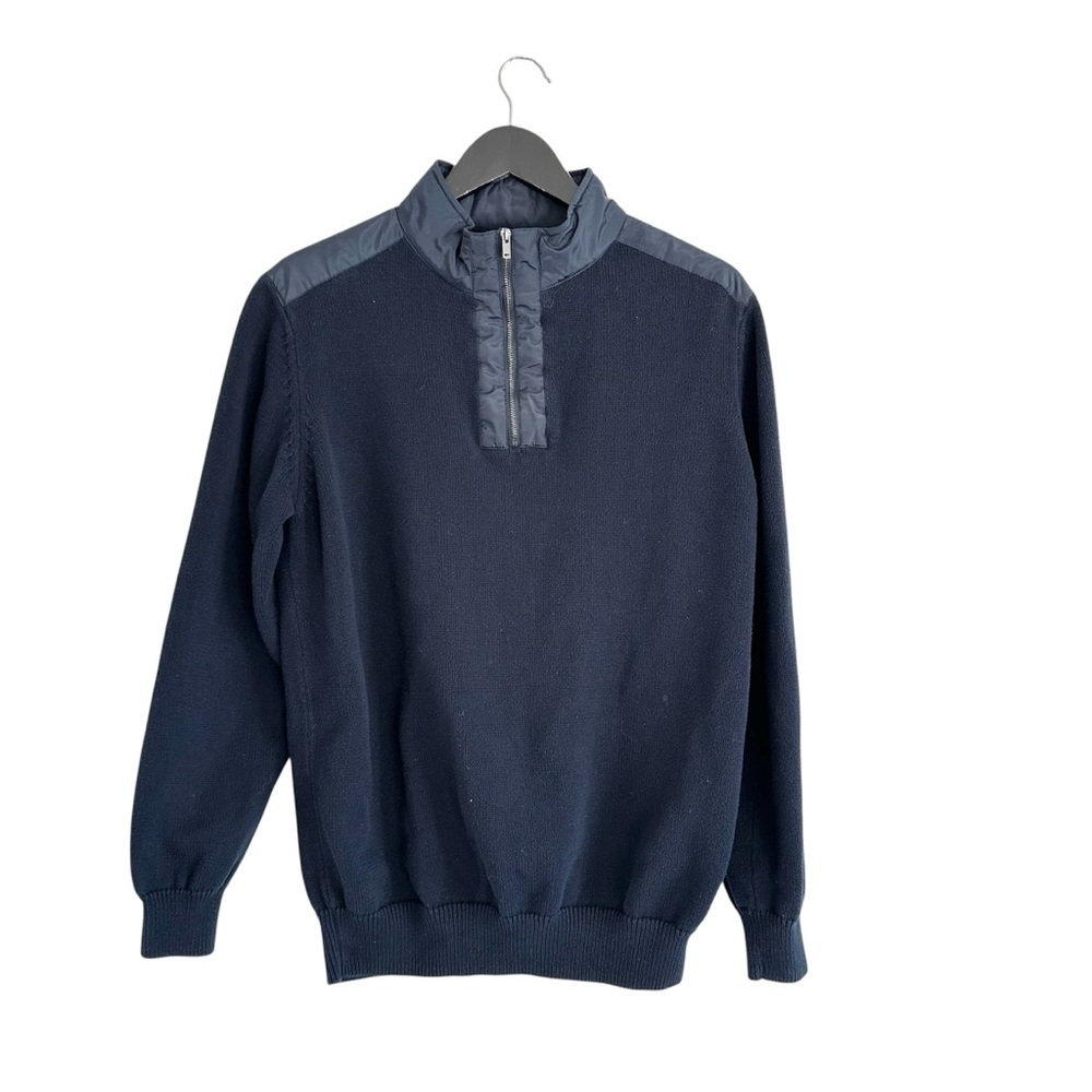 Mark Law Quarter-Zip Sweater Navy Blue Large Cotton Slim Fit